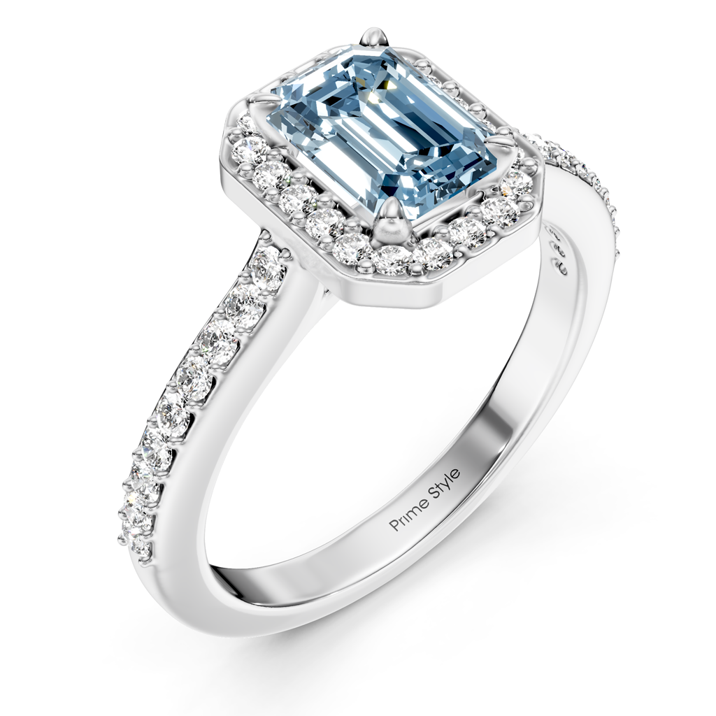 1.30-4.30 CT Emerald & Round Cut Fancy Blue Diamonds - Engagement Ring