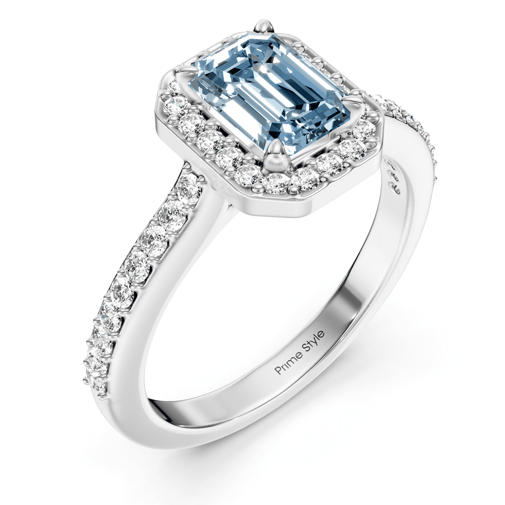 1.30 - 4.30 CT Emerald & Round Cut Fancy Blue Diamonds - Engagement Ring - Primestyle.com