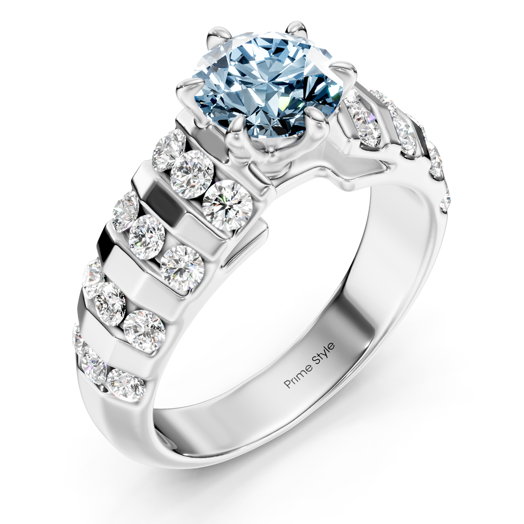 1.75-4.75 CT Round Cut Fancy Blue Diamonds - Engagement Ring