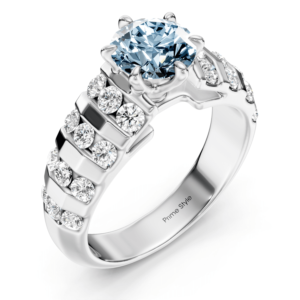 1.75 - 4.75 CT Round Cut Fancy Blue Diamonds - Engagement Ring - Primestyle.com