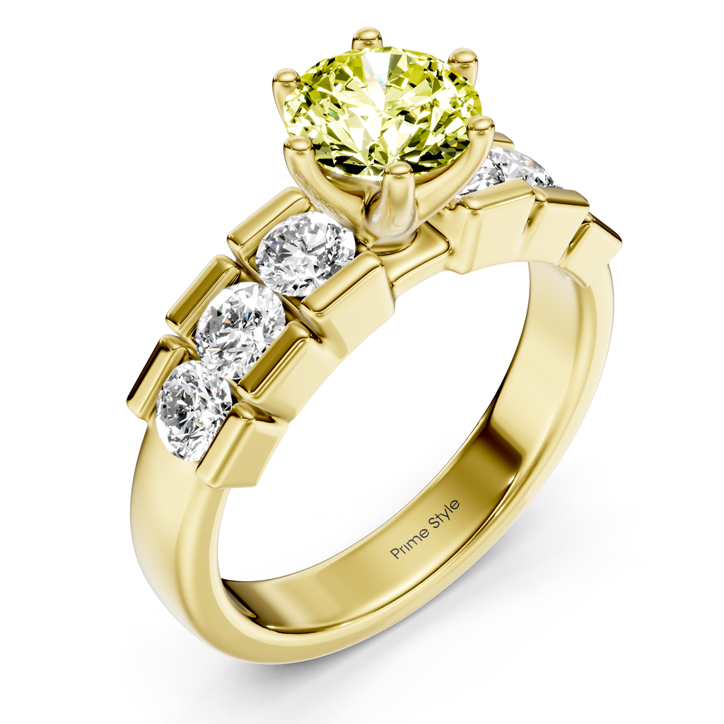 1.85-4.85 CT Round Cut Fancy Yellow Diamonds - Engagement Ring