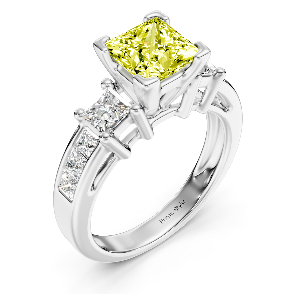 1.85-4.85 CT Princess Cut Fancy Yellow Diamonds - Engagement Ring
