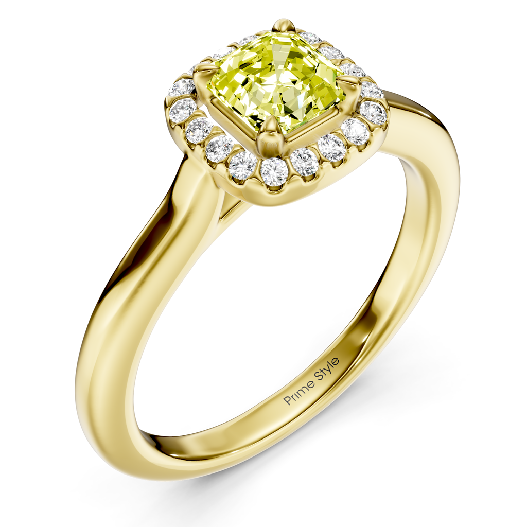 1.15-4.15 CT Ascher & Round Cut Fancy Yellow Diamonds - Engagement Ring
