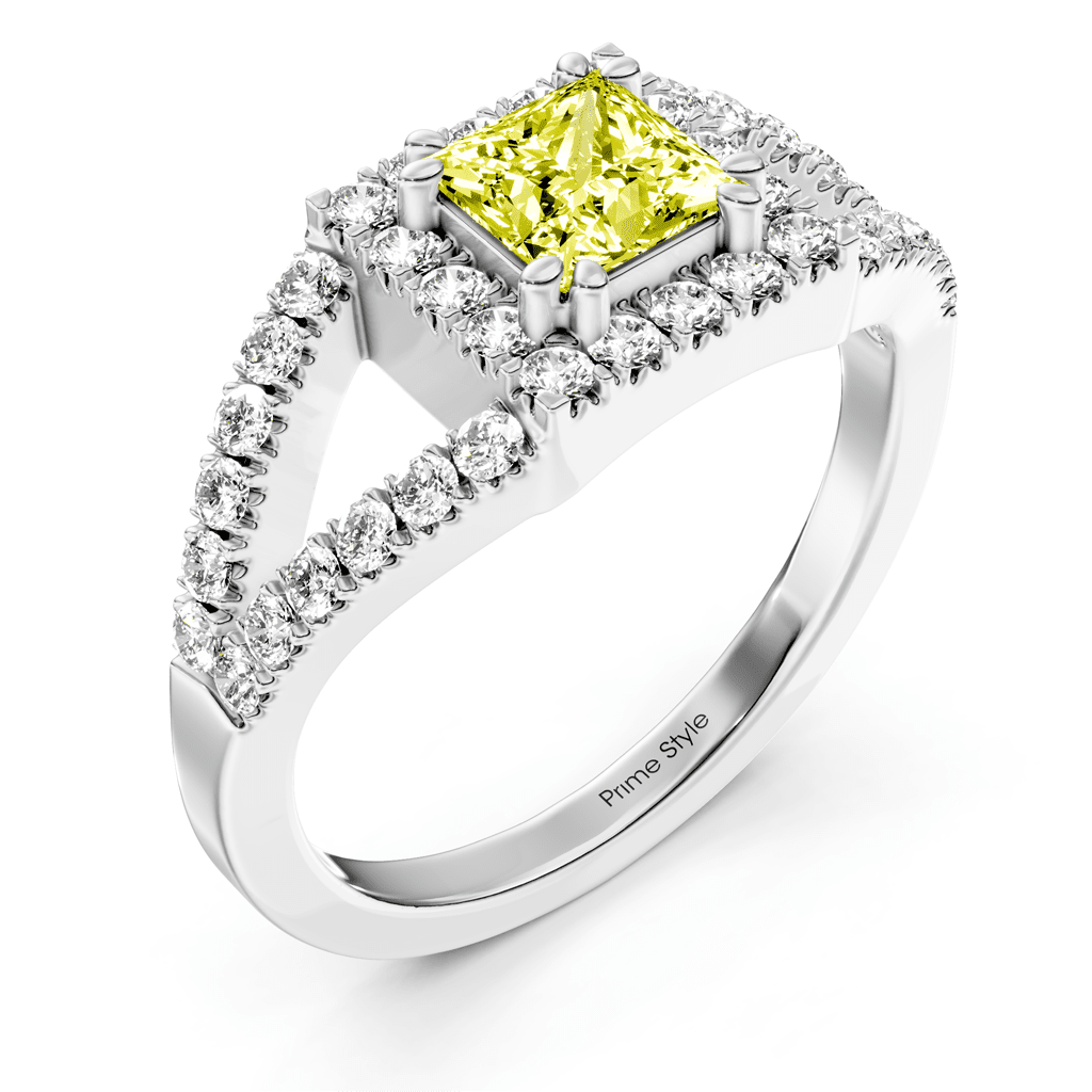 1.45 - 4.45 CT Princess & Round Cut Fancy Yellow Diamonds - Engagement Ring - Primestyle.com