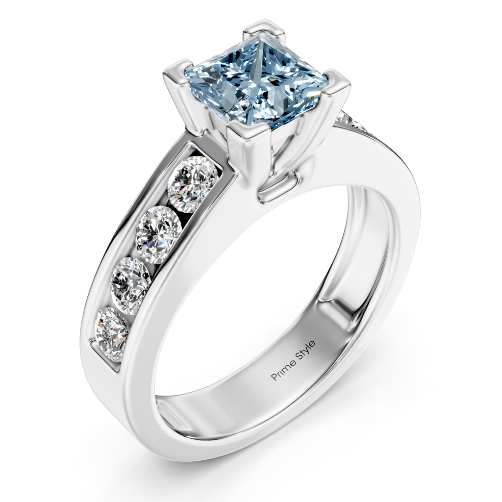 1.80-4.80 CT Princess & Round Cut Fancy Blue Diamonds - Engagement Ring