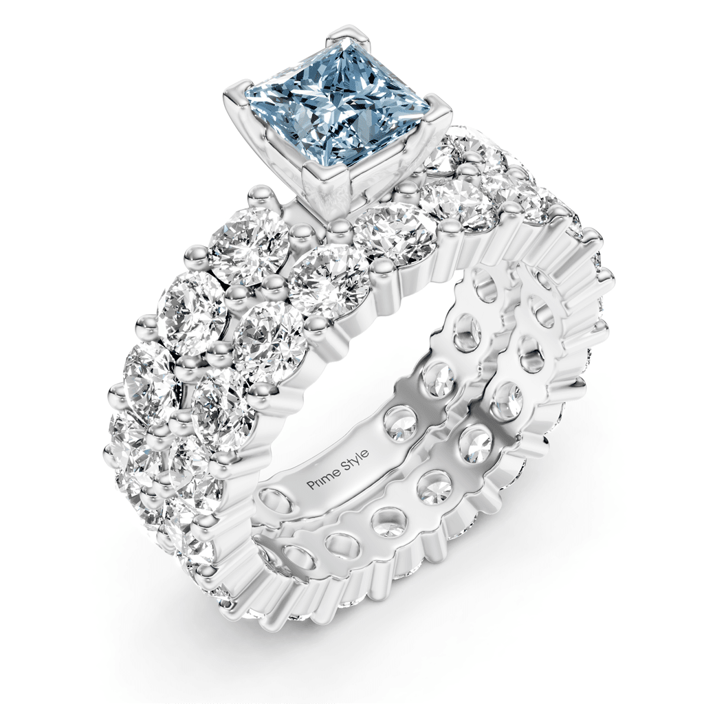 6.30-9.30 CT Princess & Round Cut Fancy Blue Diamonds - Bridal Set