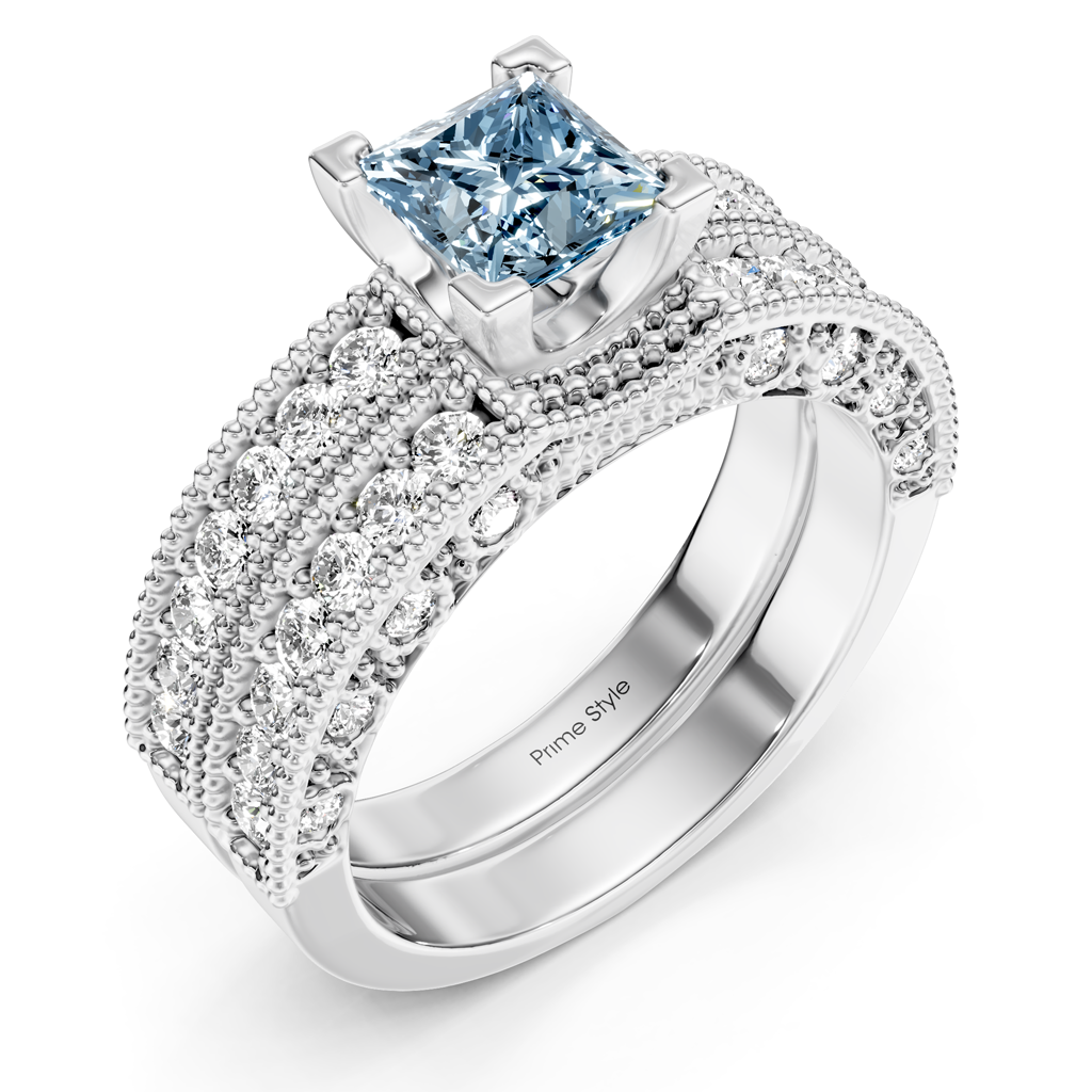 2.10-5.10 CT Princess & Round Cut Fancy Blue Diamonds - Bridal Set