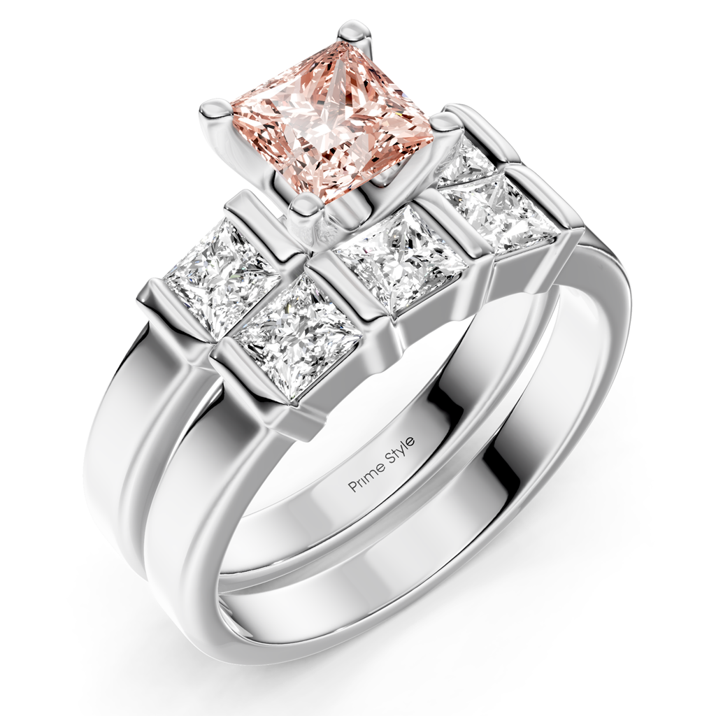 2.55-5.55 CT Princess Cut Fancy Pink Diamonds - Bridal Set