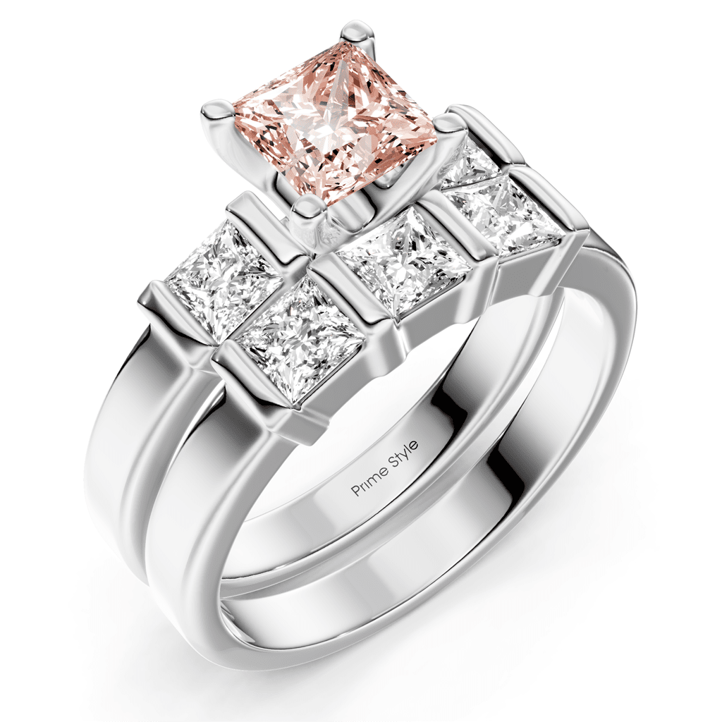 2.55 - 5.55 CT Princess Cut Fancy Pink Diamonds - Bridal Set - Primestyle.com