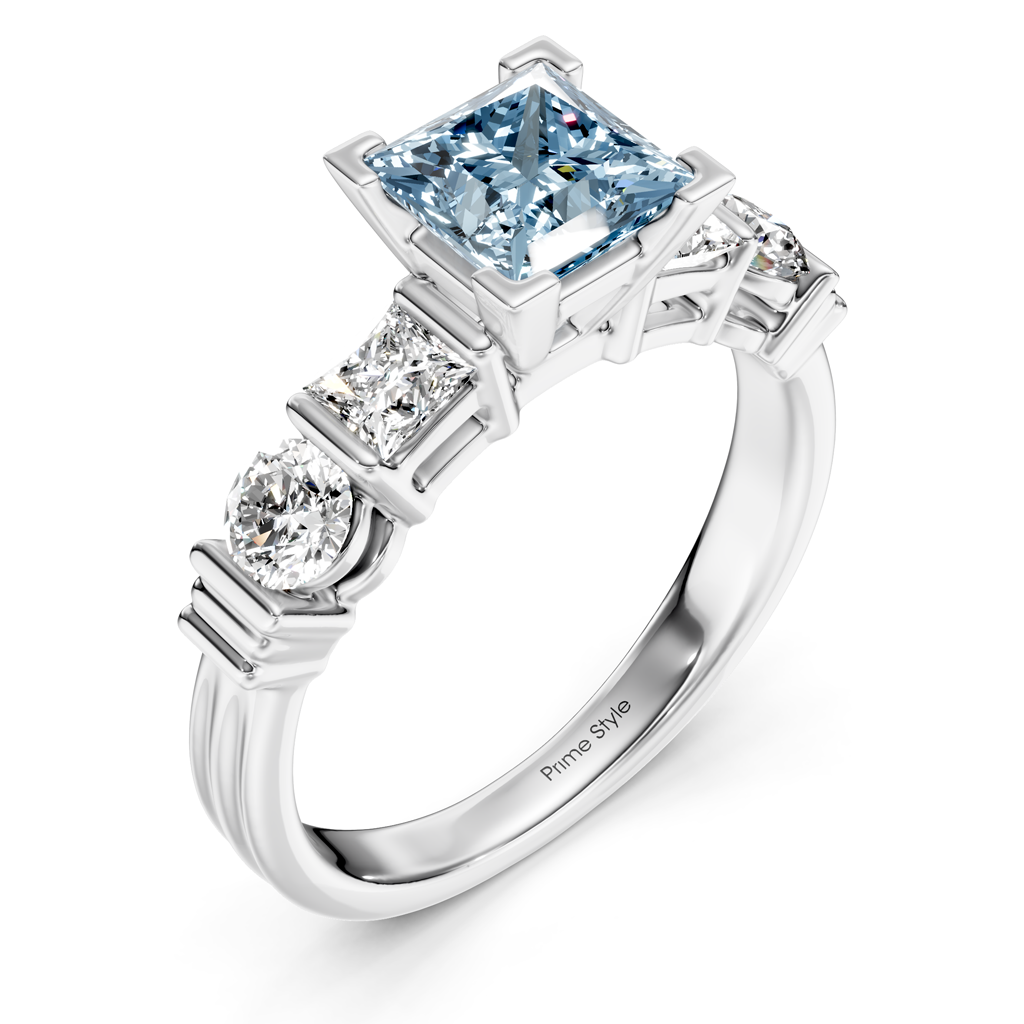 1.70-4.70 CT Princess & Round Cut Fancy Blue Diamonds - Engagement Ring