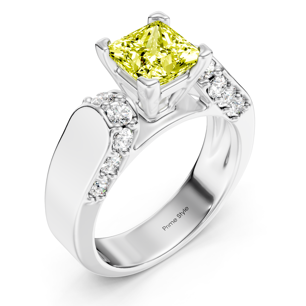 1.65-4.65 CT Princess & Round Cut Fancy Yellow Diamonds - Engagement Ring