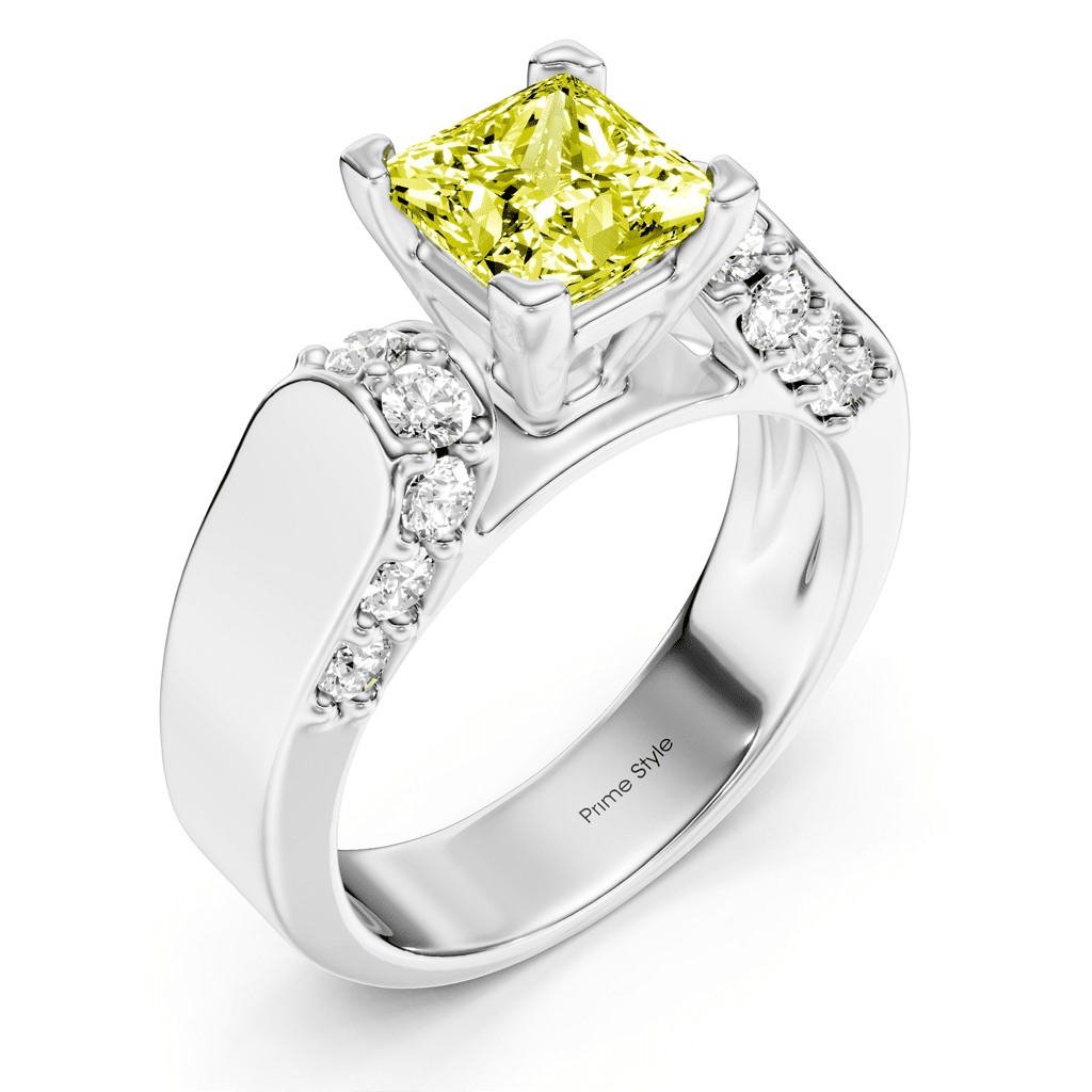 1.65 - 4.65 CT Princess & Round Cut Fancy Yellow Diamonds - Engagement Ring - Primestyle.com