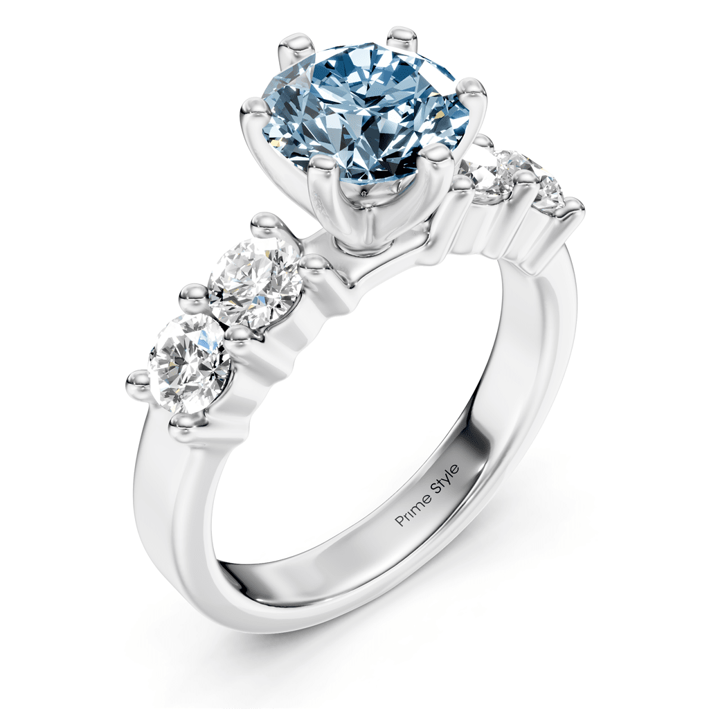 1.60-4.60 CT Round Cut Fancy Blue Diamonds - Engagement Ring