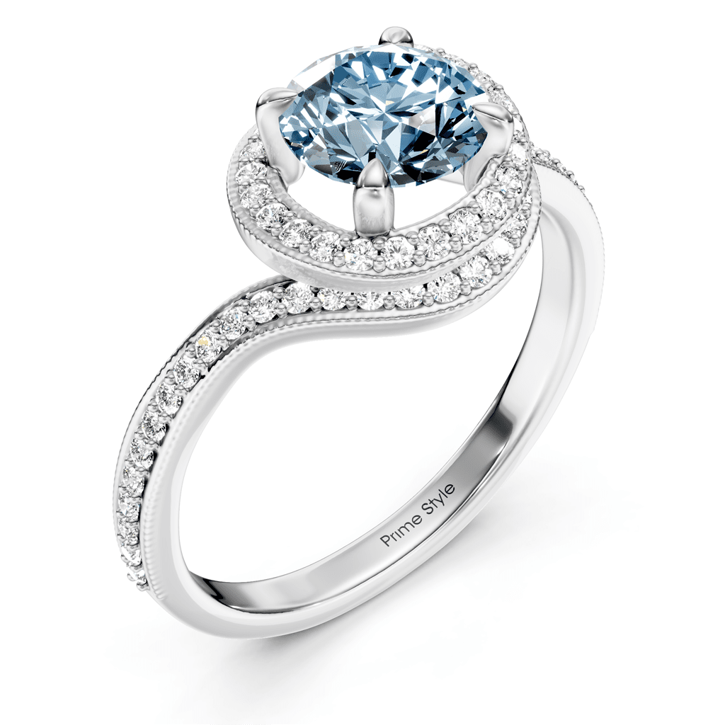 1.25 - 4.25 CT Round Cut Fancy Blue Diamonds - Engagement Ring - Primestyle.com