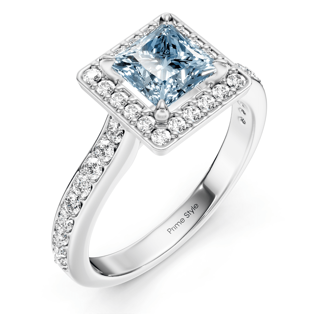1.40 - 4.40 CT Princess & Round Cut Fancy Blue Diamonds - Engagement Ring - Primestyle.com