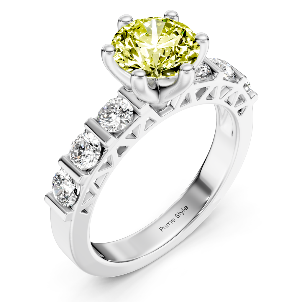 1.60-4.60 CT Round Cut Fancy Yellow Diamonds - Engagement Ring