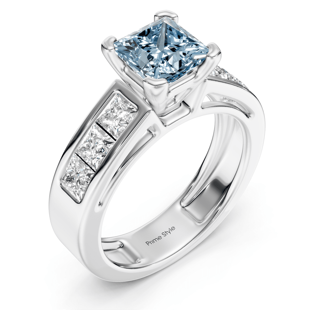 2.05-5.05 CT Princess Cut Fancy Blue Diamonds - Engagement Ring