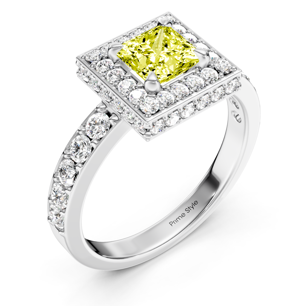 2.00-5.00 CT Princess & Round Cut Fancy Yellow Diamonds - Engagement Ring