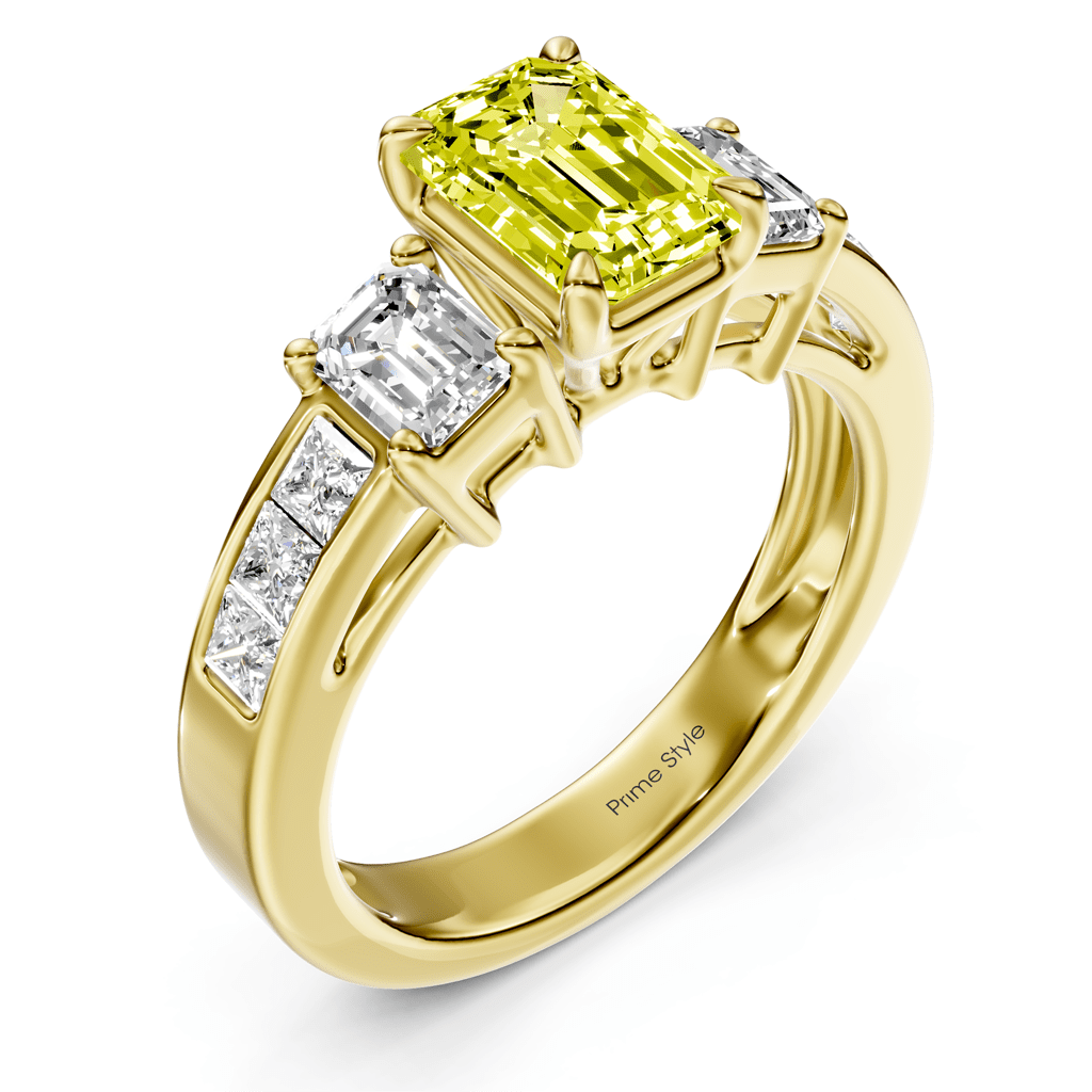 2.20-5.20 CT Emerald & Princess Cut Fancy Yellow Diamonds - Engagement Ring