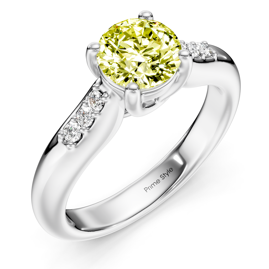 1.10-4.10 CT Round Cut Fancy Yellow Diamonds - Engagement Ring