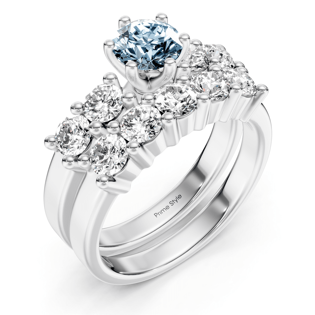 2.40 - 5.40 CT Round Cut Fancy Blue Diamonds - Bridal Set - Primestyle.com