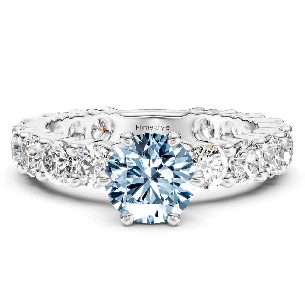 3.40 - 6.40 CT Emerald & Round Cut Fancy Blue Diamonds - Engagement Ring - Primestyle.com