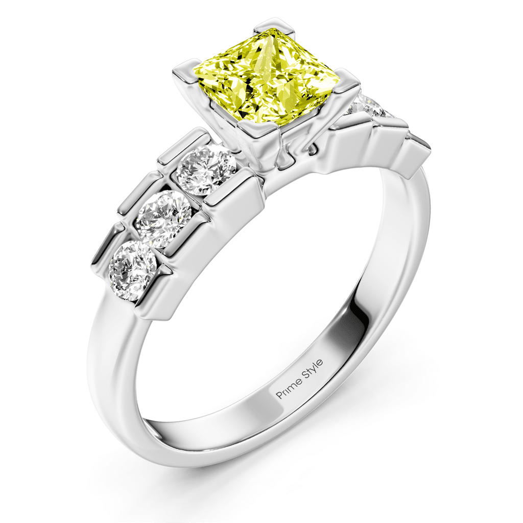 1.60-4.60 CT Princess & Round Cut Fancy Yellow Diamonds - Engagement Ring
