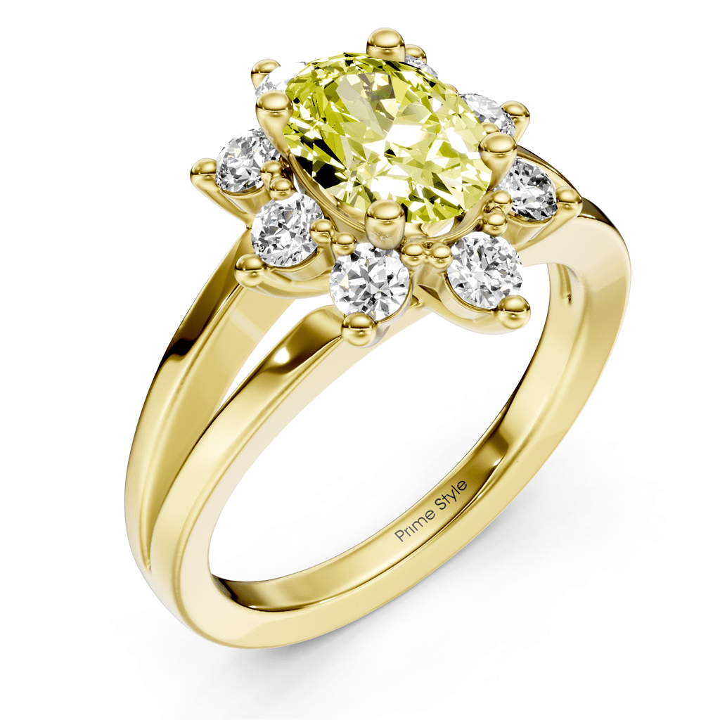 1.40 - 4.40 CT Oval & Round Cut Fancy Yellow Diamonds - Engagement Ring - Primestyle.com