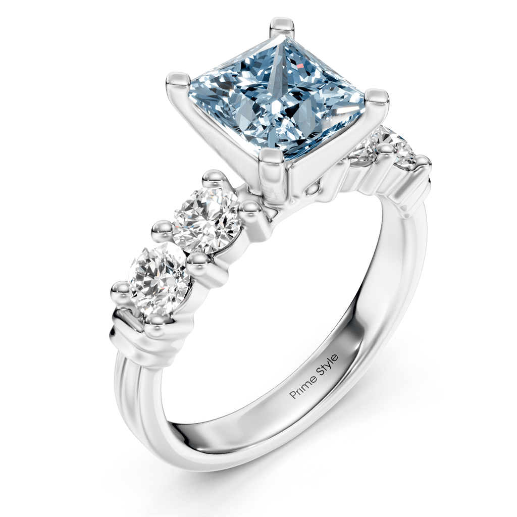 1.60 - 4.60 CT Round Cut Fancy Blue Diamonds - Engagement Ring - Primestyle.com