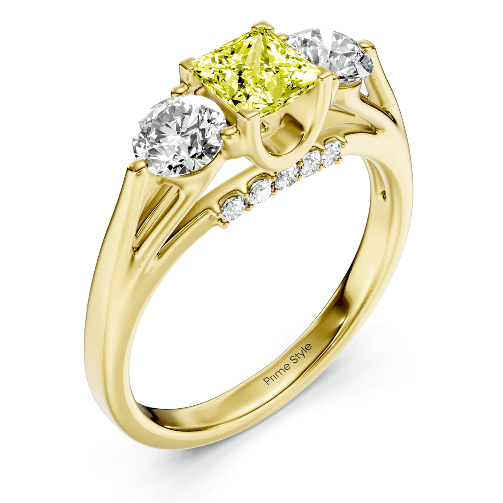 1.55 - 4.55 CT Princess & Round Cut Fancy Yellow Diamonds - Engagement Ring - Primestyle.com
