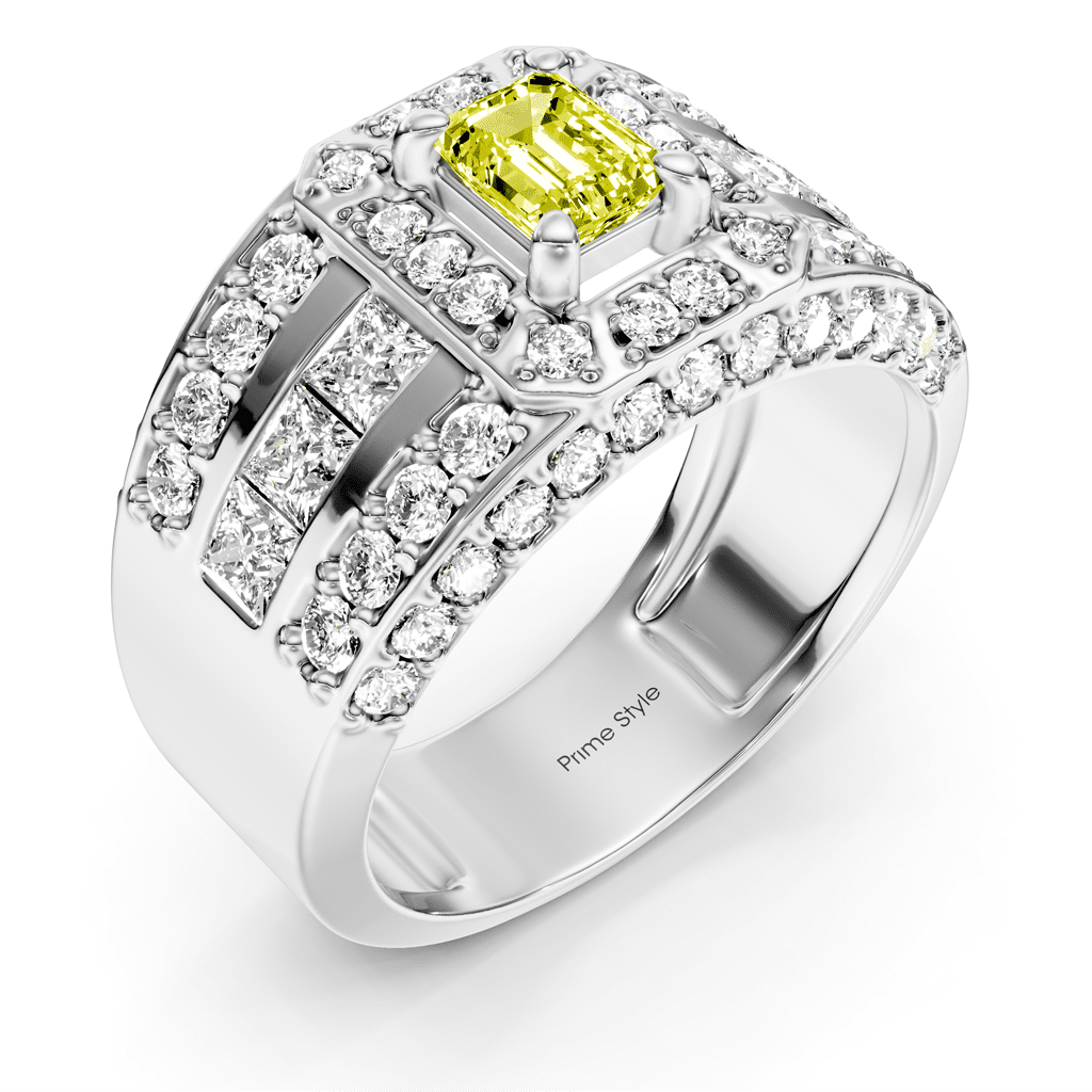 2.70 - 5.70 CT Emerald & Round Cut Fancy Yellow Diamonds - Engagement Ring - Primestyle.com