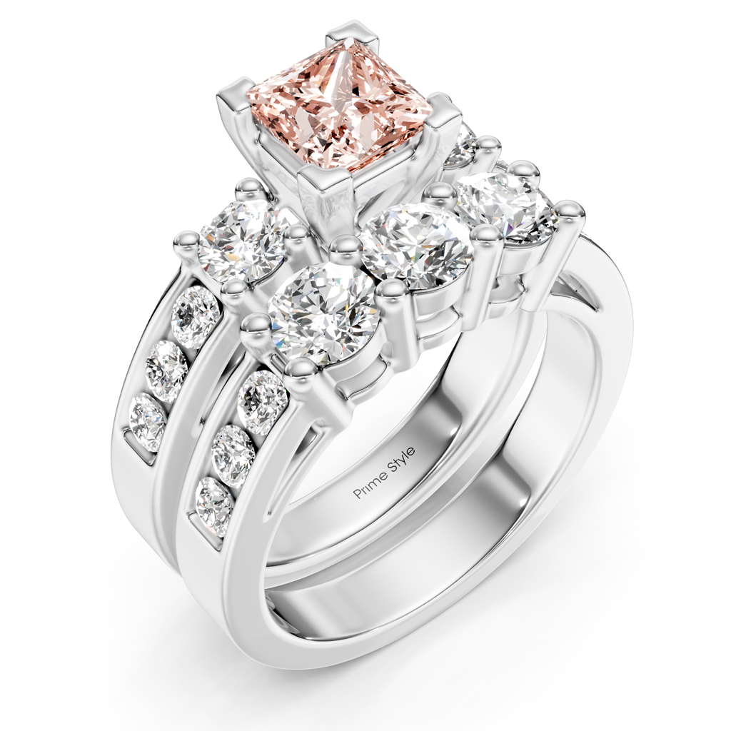 2.80-5.80 CT Princess & Round Cut Fancy Pink Diamonds - Bridal Set