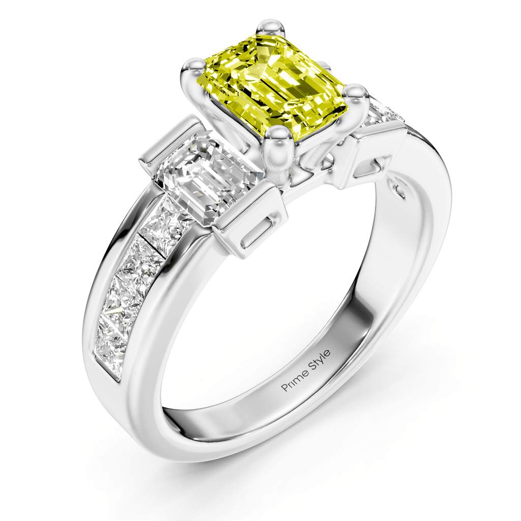 2.30 - 5.30 CT Emerald & Princess Cut Fancy Yellow Diamonds - Engagement Ring - Primestyle.com