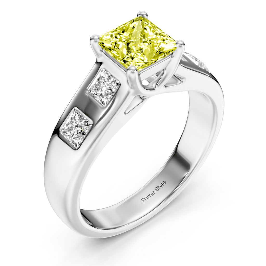 1.50 - 4.50 CT Princess Cut Fancy Yellow Diamonds - Engagement Ring - Primestyle.com