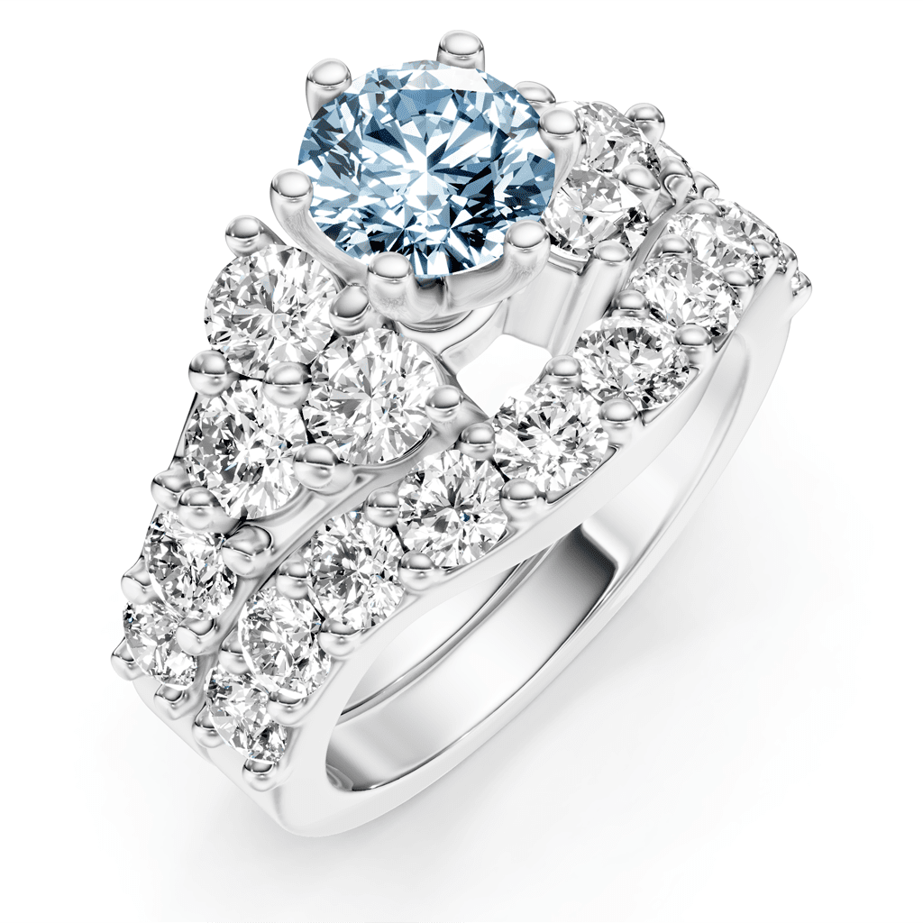 3.55 - 6.55 CT Round Cut Fancy Blue Diamonds - Bridal Set - Primestyle.com