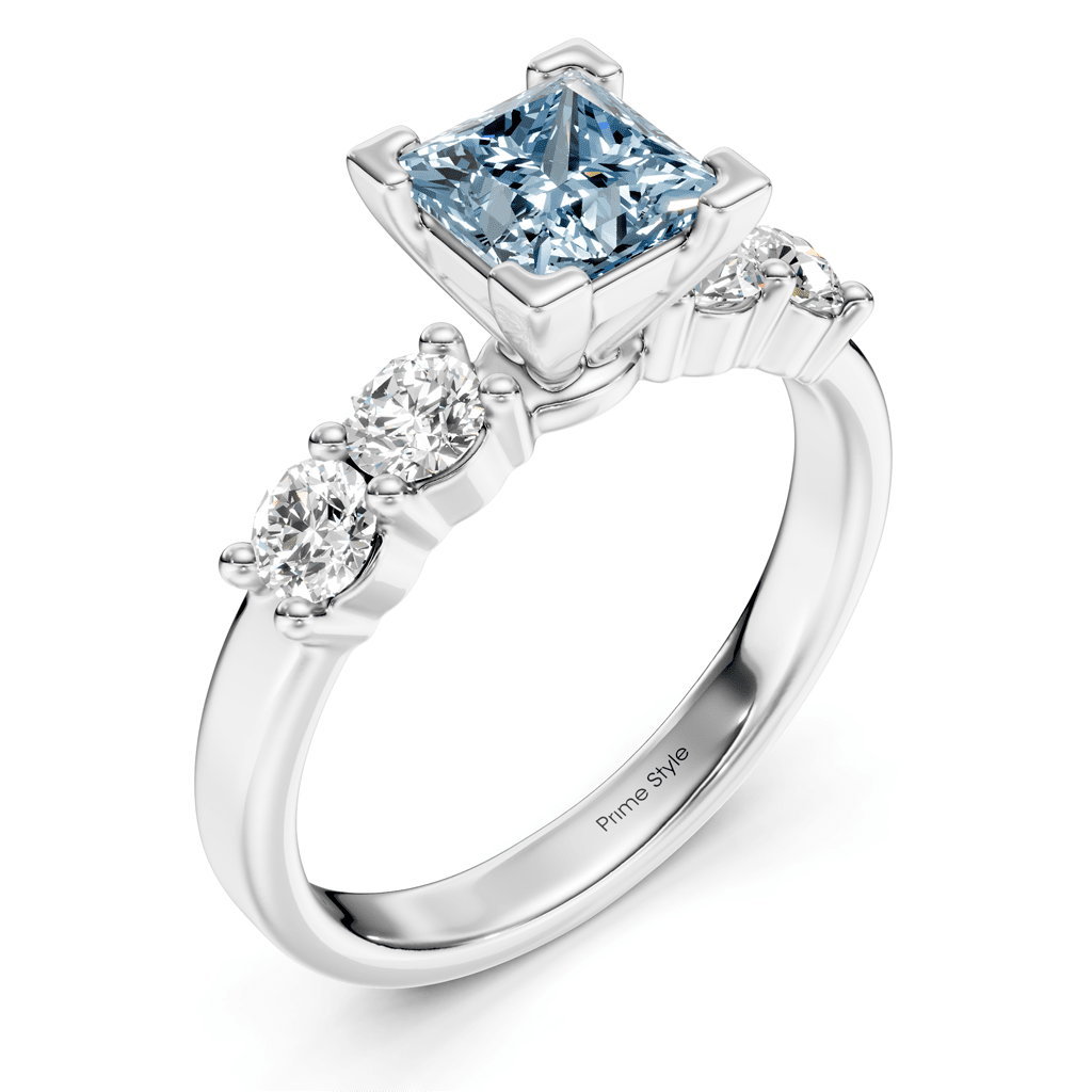1.60 - 4.60 CT Princess & Round Cut Fancy Blue Diamonds - Engagement Ring - Primestyle.com