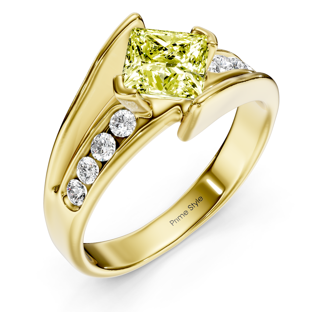 1.25-4.25 CT Princess & Round Cut Fancy Yellow Diamonds - Engagement Ring