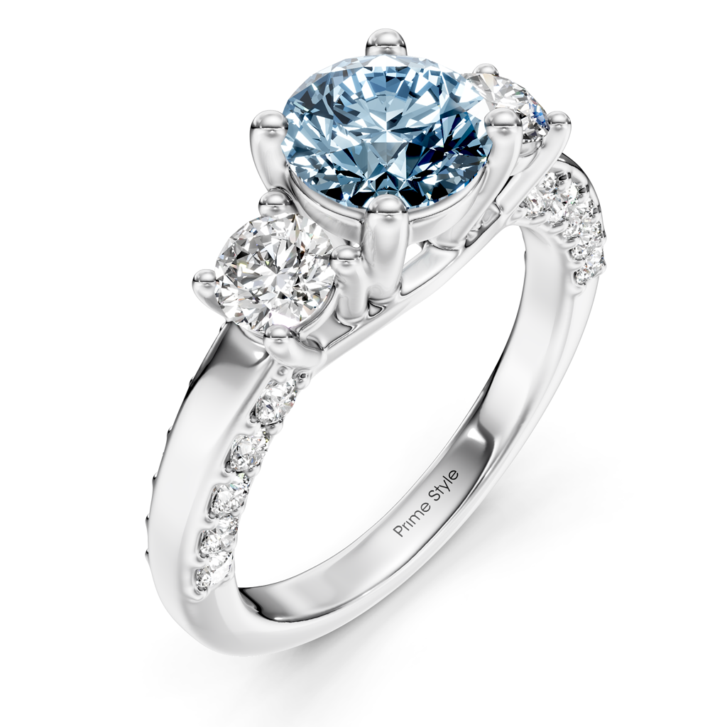 1.90-4.90 CT Round Cut Fancy Blue Diamonds - Engagement Ring