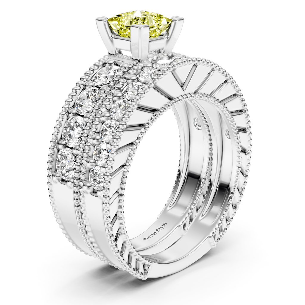 2.45-5.45 CT Princess & Round Cut Fancy Yellow Diamonds - Bridal Set