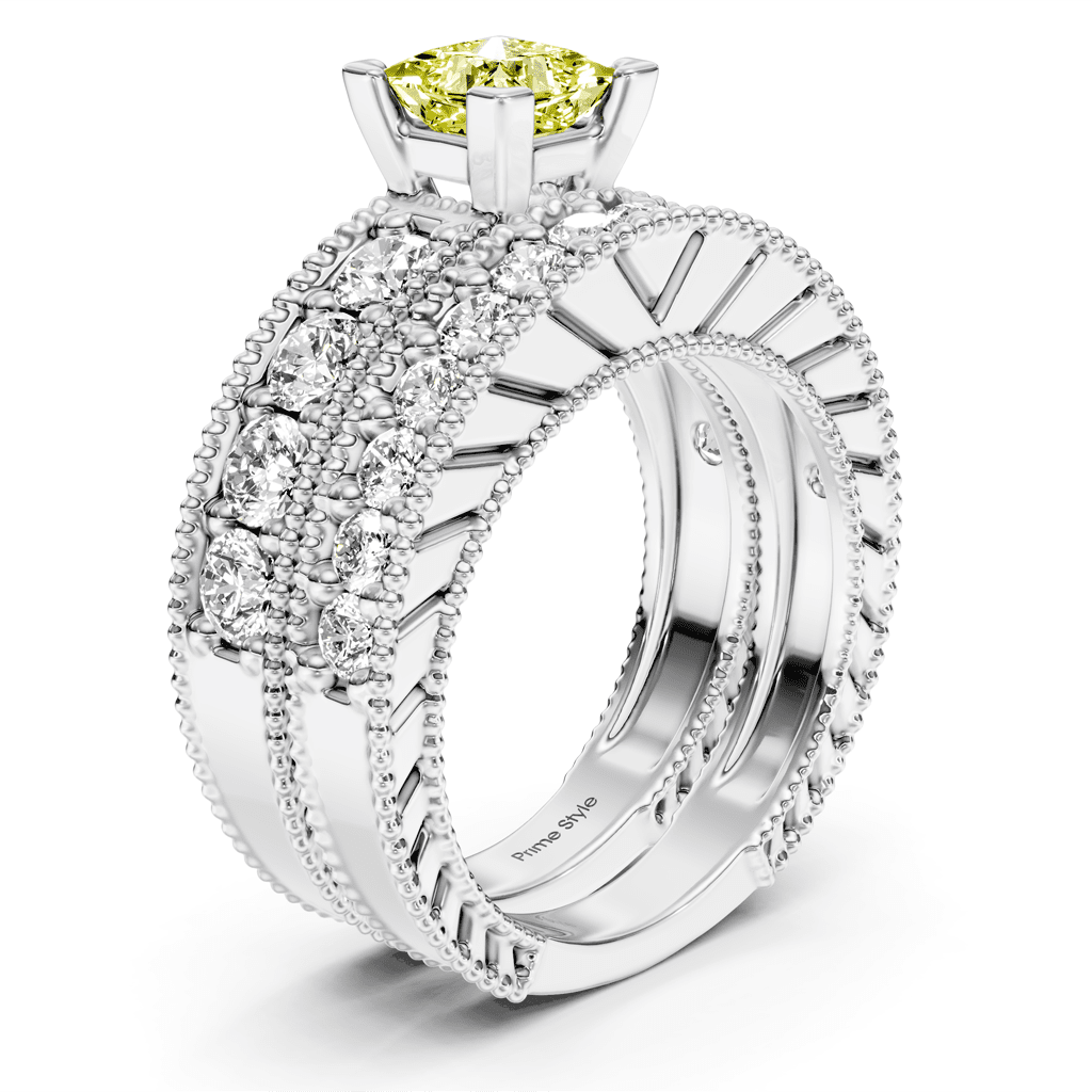 2.45 - 5.45 CT Princess & Round Cut Fancy Yellow Diamonds - Bridal Set - Primestyle.com