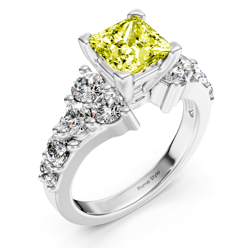 2.40-5.40 CT Princess & Round Cut Fancy Yellow Diamonds - Engagement Ring