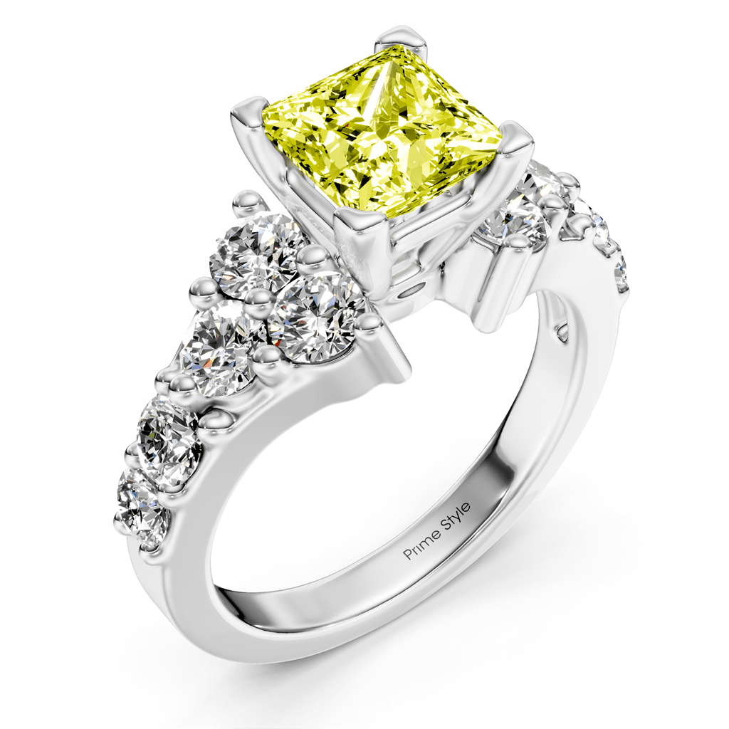 2.40 - 5.40 CT Princess & Round Cut Fancy Yellow Diamonds - Engagement Ring - Primestyle.com