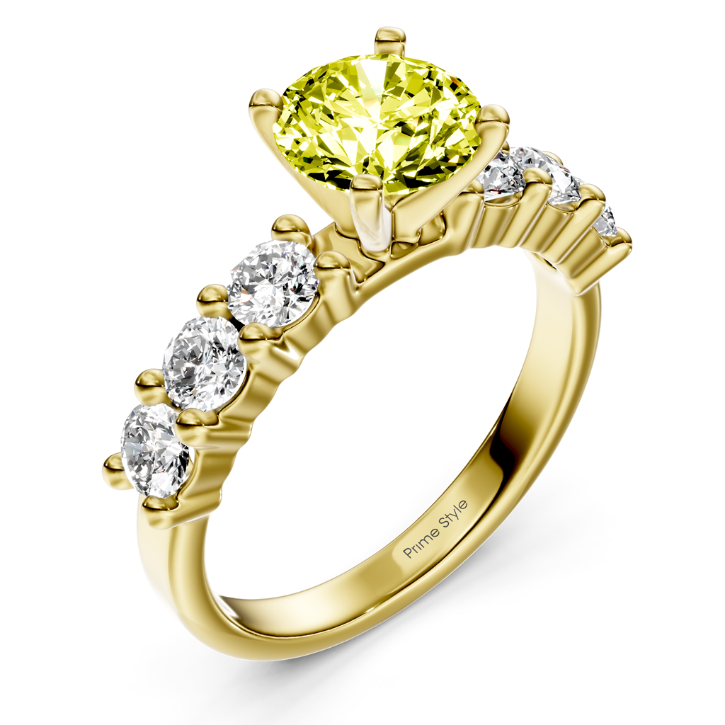 1.90-4.90 CT Round Cut Fancy Yellow Diamonds - Engagement Ring