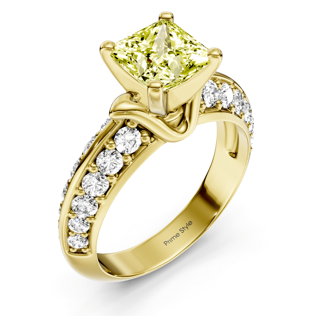 1.65 - 4.65 CT Princess & Round Cut Fancy Yellow Diamonds - Engagement Ring - Primestyle.com