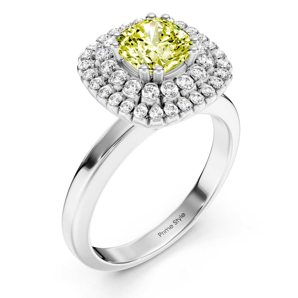 1.34-4.34 CT Cushion & Round Cut Fancy Yellow Diamonds - Engagement Ring