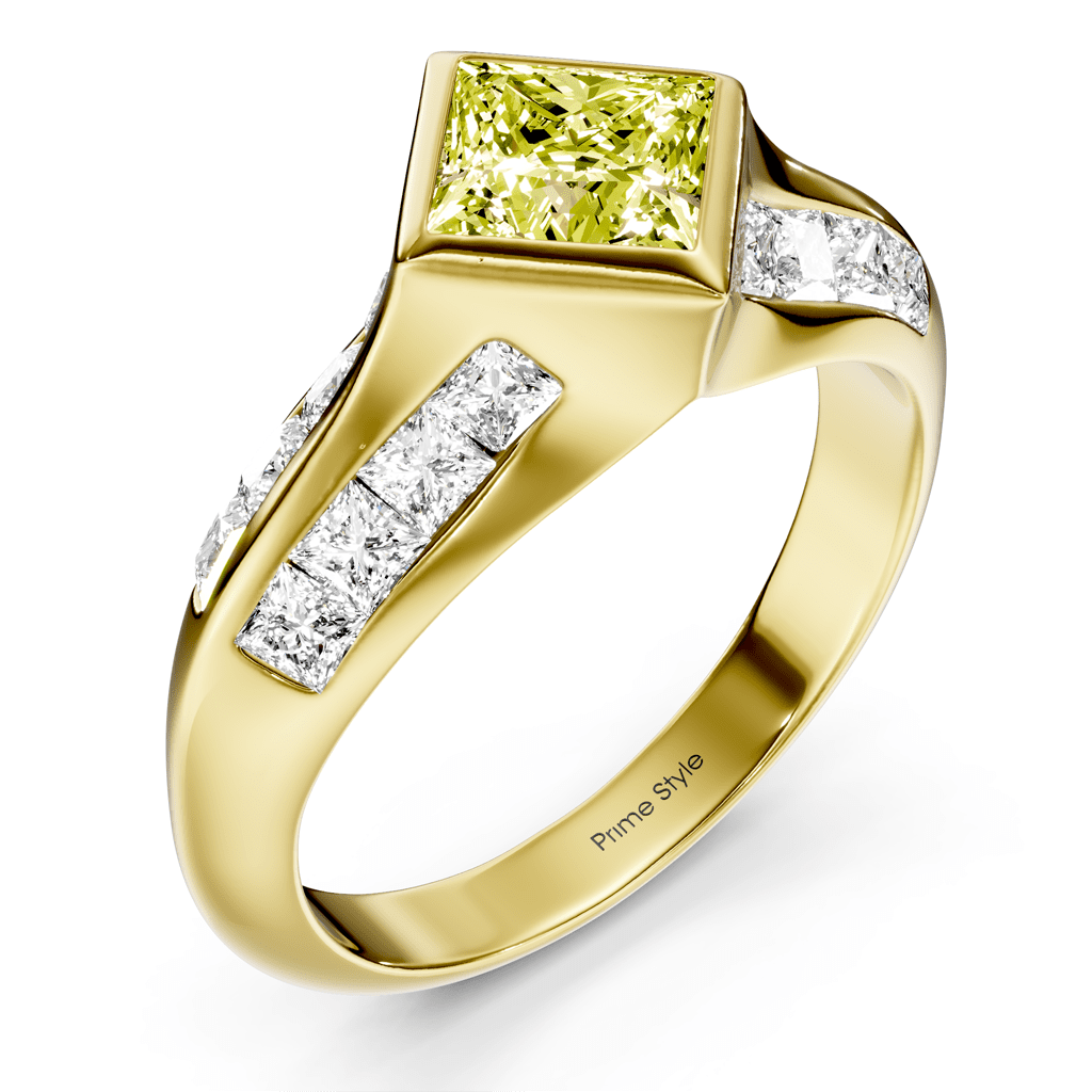 2.00 - 5.00 CT Princess Cut Fancy Yellow Diamonds - Engagement Ring - Primestyle.com