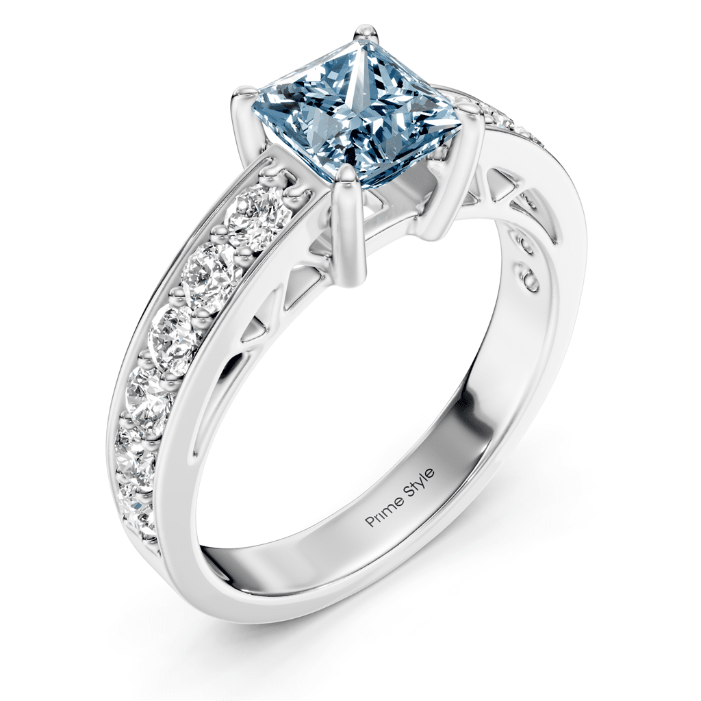 1.50-4.50 CT Princess & Round Cut Fancy Blue Diamonds - Engagement Ring