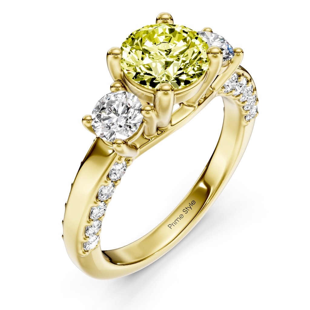 1.90-4.90 CT Round Cut Fancy Yellow Diamonds - Engagement Ring