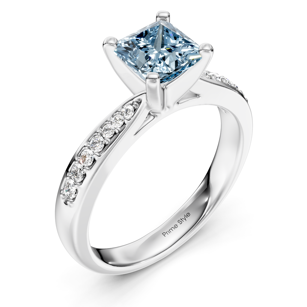 1.15-4.15 CT Princess & Round Cut Fancy Blue Diamonds - Engagement Ring