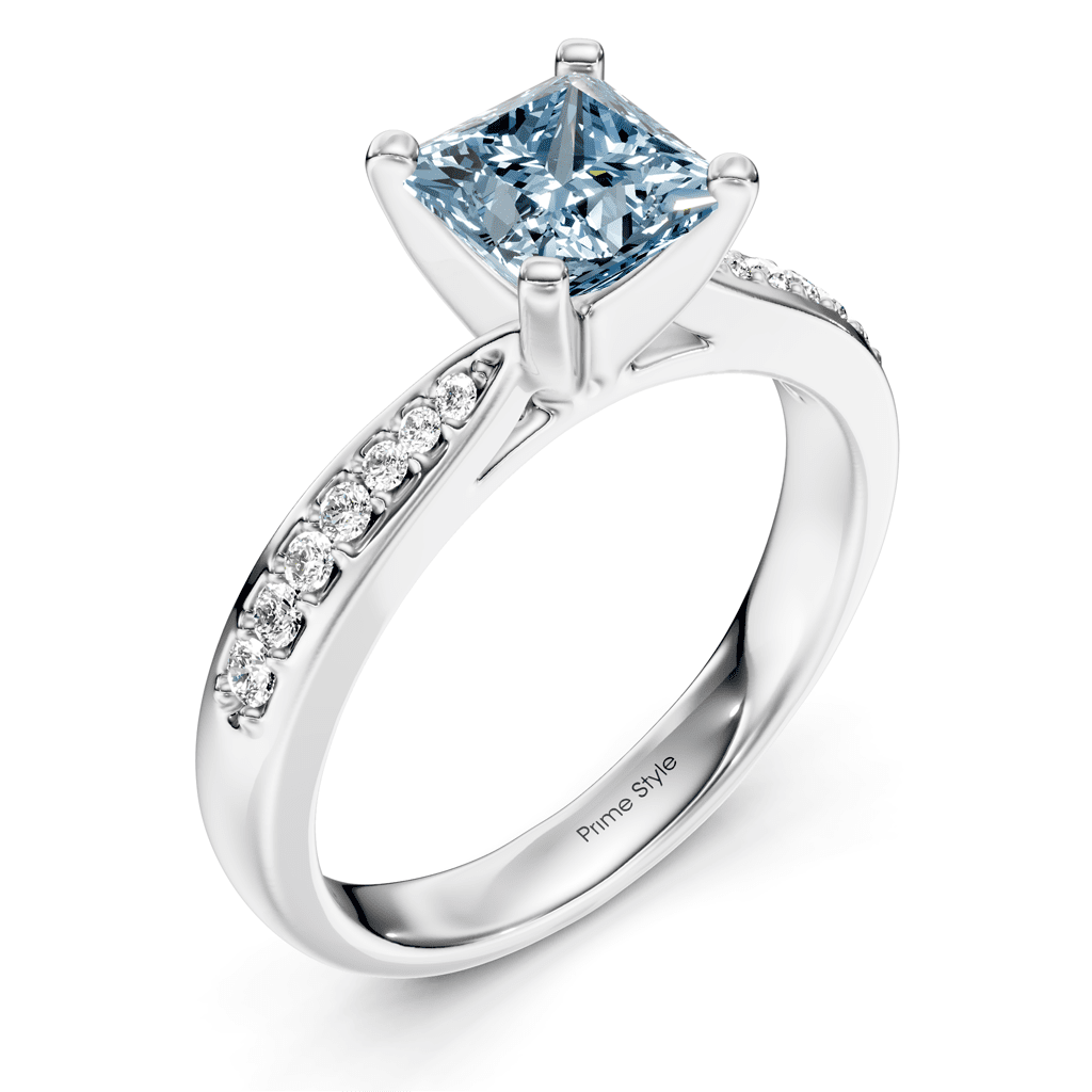 1.15 - 4.15 CT Princess & Round Cut Fancy Blue Diamonds - Engagement Ring - Primestyle.com
